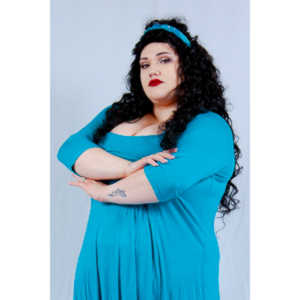 Dorian cosplaying as Deanna Troi from Star trek TNG.